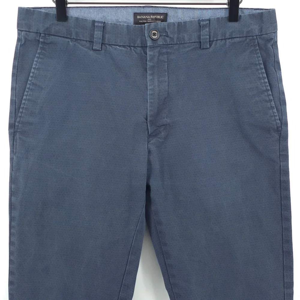 Banana Republic Mens Pants Fulton Skinny 33x30 Blue Chino Stretch Micro Pattern